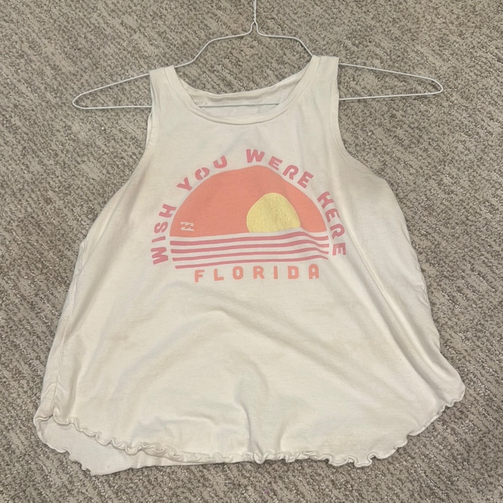 White Sleeveless Top with Pink and Yellow Graphic